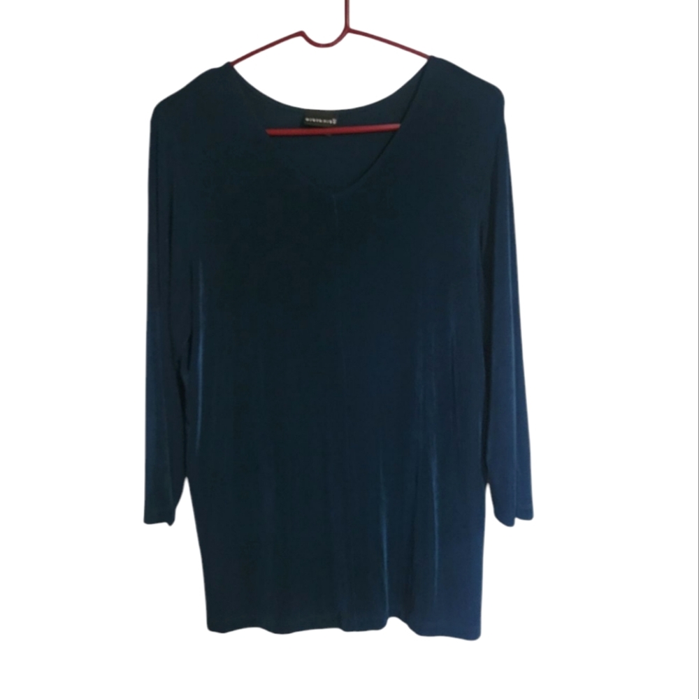 Citiknit Teal Slinky Knit Tunic Top